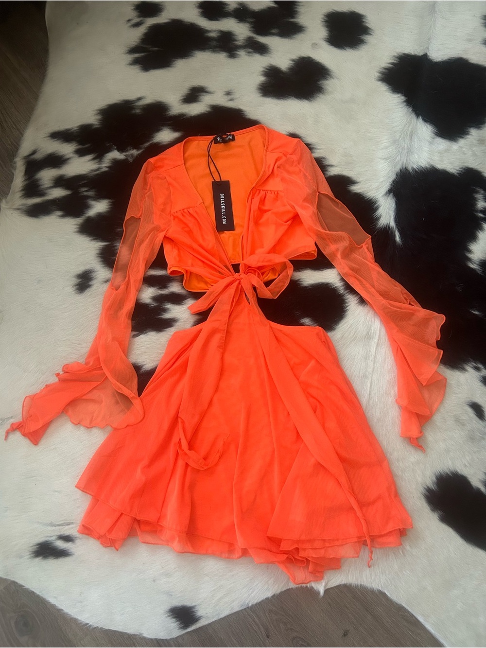 Dolls Kill Bright Orange Tie-Front Mini Dress